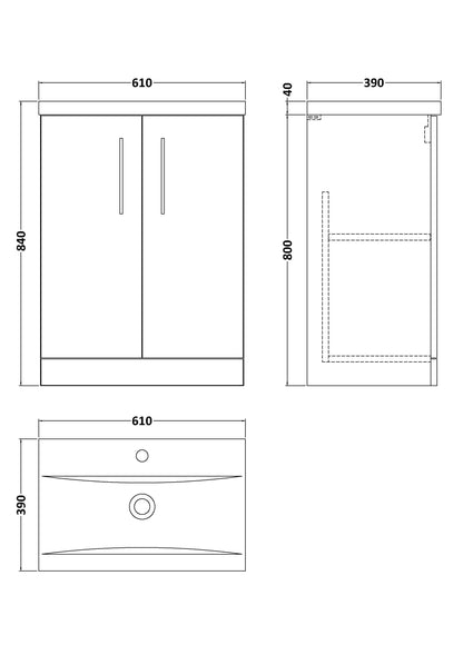 Nuie Arno 600mm Floor Standing 2 Door Vanity & Basin