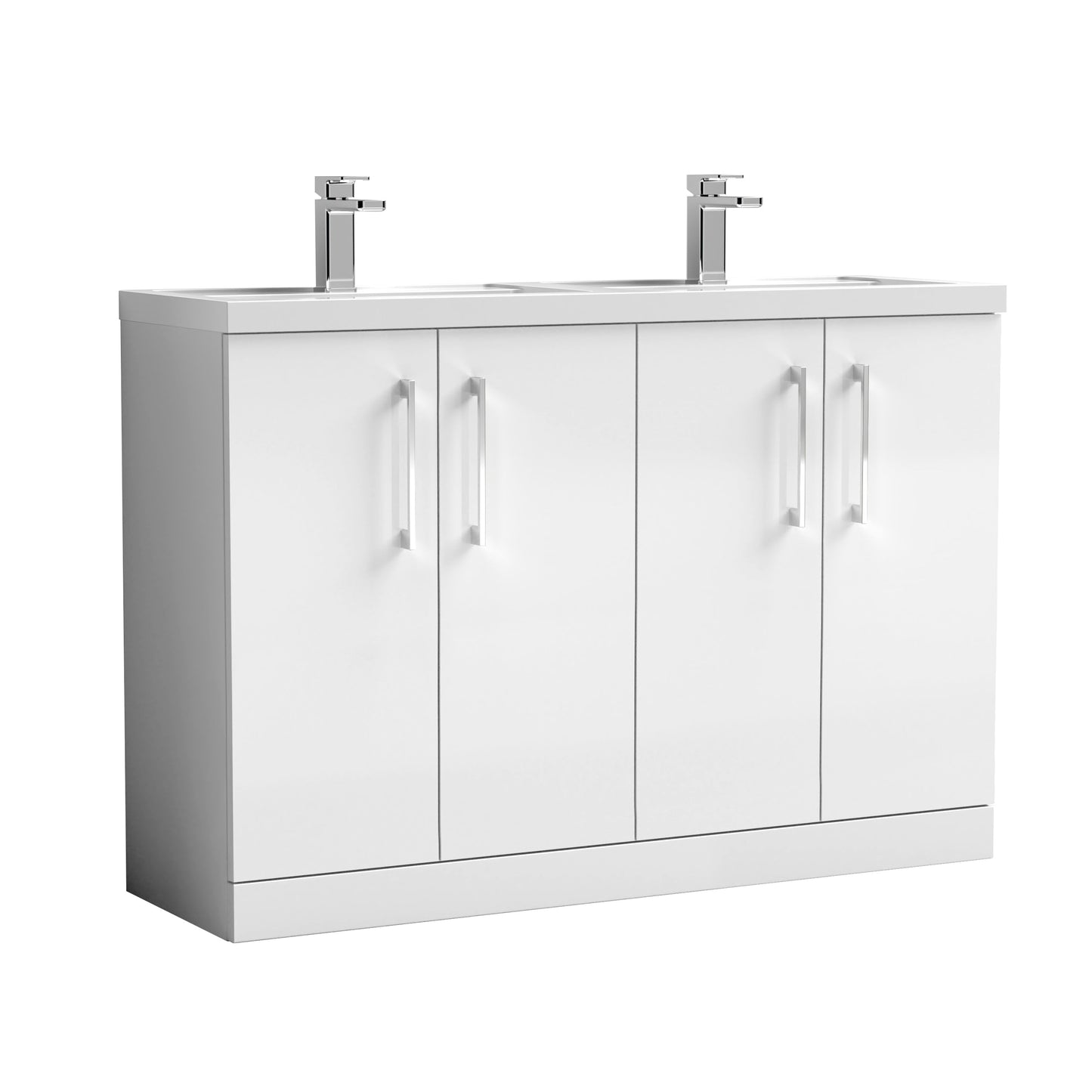 Nuie Arno 1200mm Floor Standing 4 Door Vanity & Double Basin/Worktop