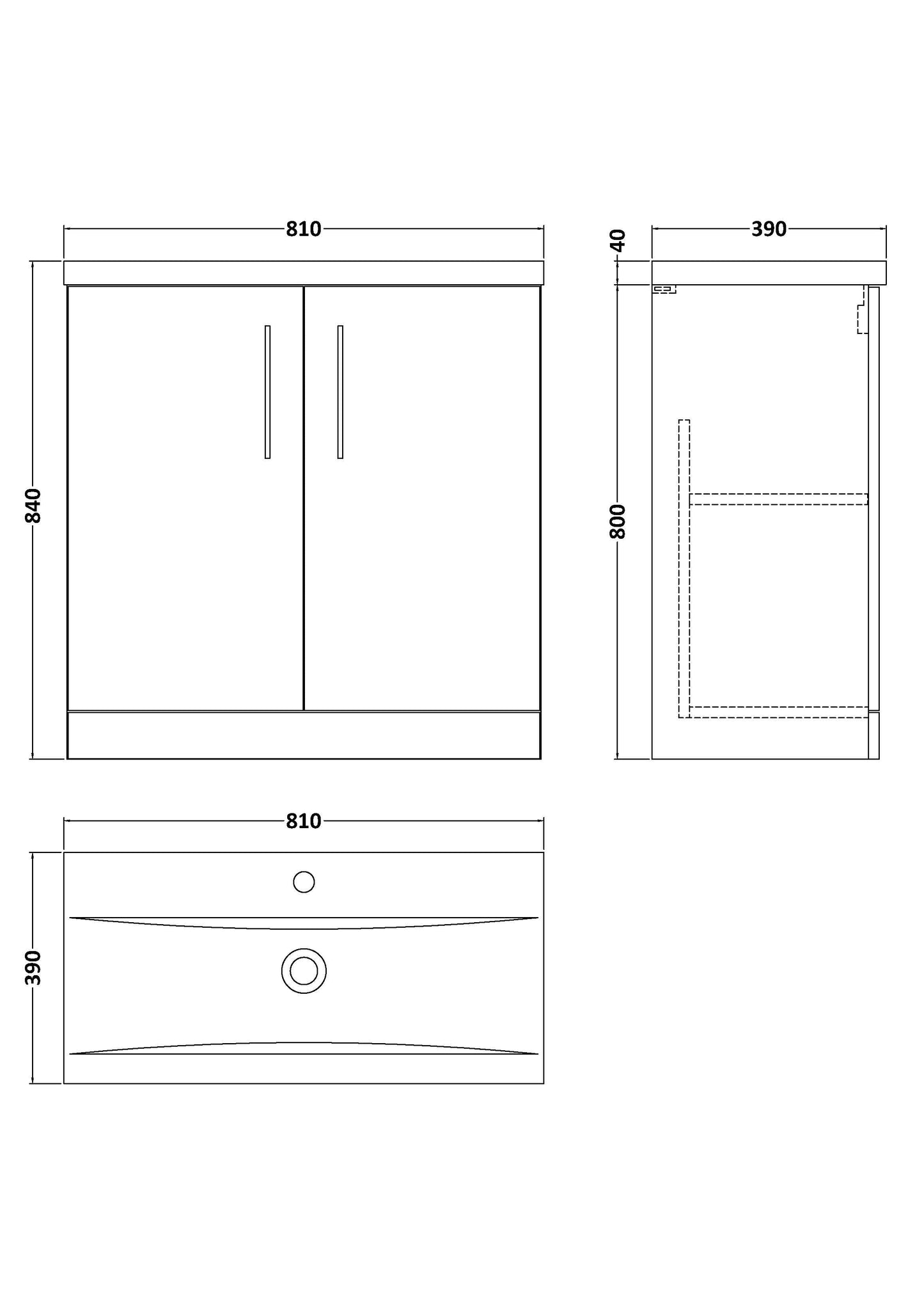 Nuie Arno 800mm Floor Standing 2 Door Vanity & Basin