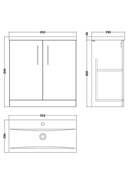 Nuie Arno 800mm Floor Standing 2 Door Vanity & Basin