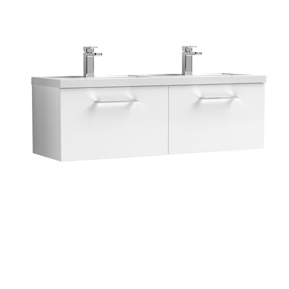 Nuie Arno 1200mm Wall Hung 2 Drawer Vanity & Double Basin/Worktop