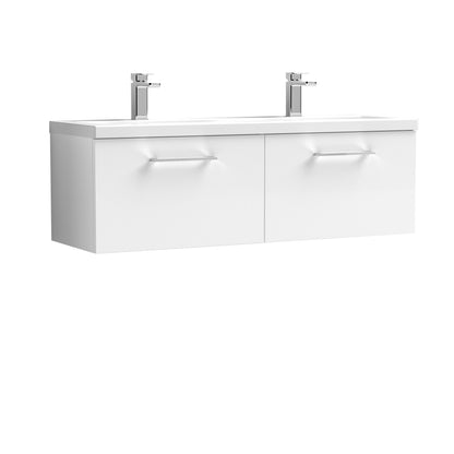 Nuie Arno 1200mm Wall Hung 2 Drawer Vanity & Double Basin/Worktop