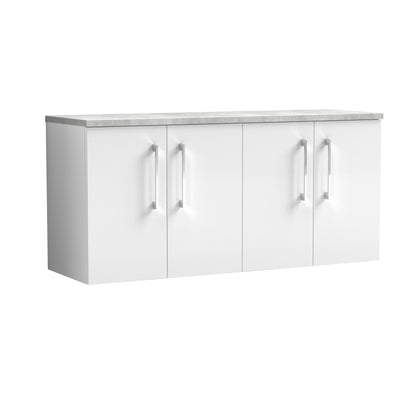 Nuie Arno 1200mm Wall Hung 4 Door Vanity & Double Basin/Worktop