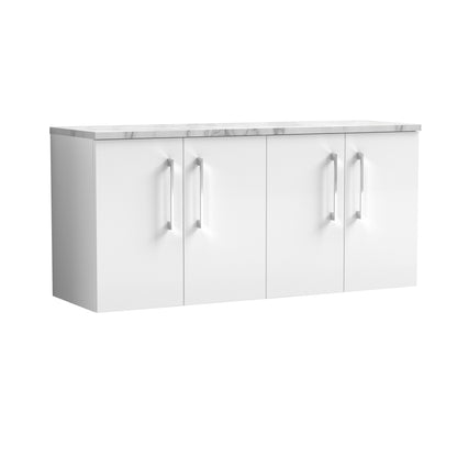 Nuie Arno 1200mm Wall Hung 4 Door Vanity & Double Basin/Worktop