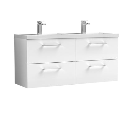 Nuie Arno 1200mm Wall Hung 4 Drawer Vanity & Double Basin/worktop