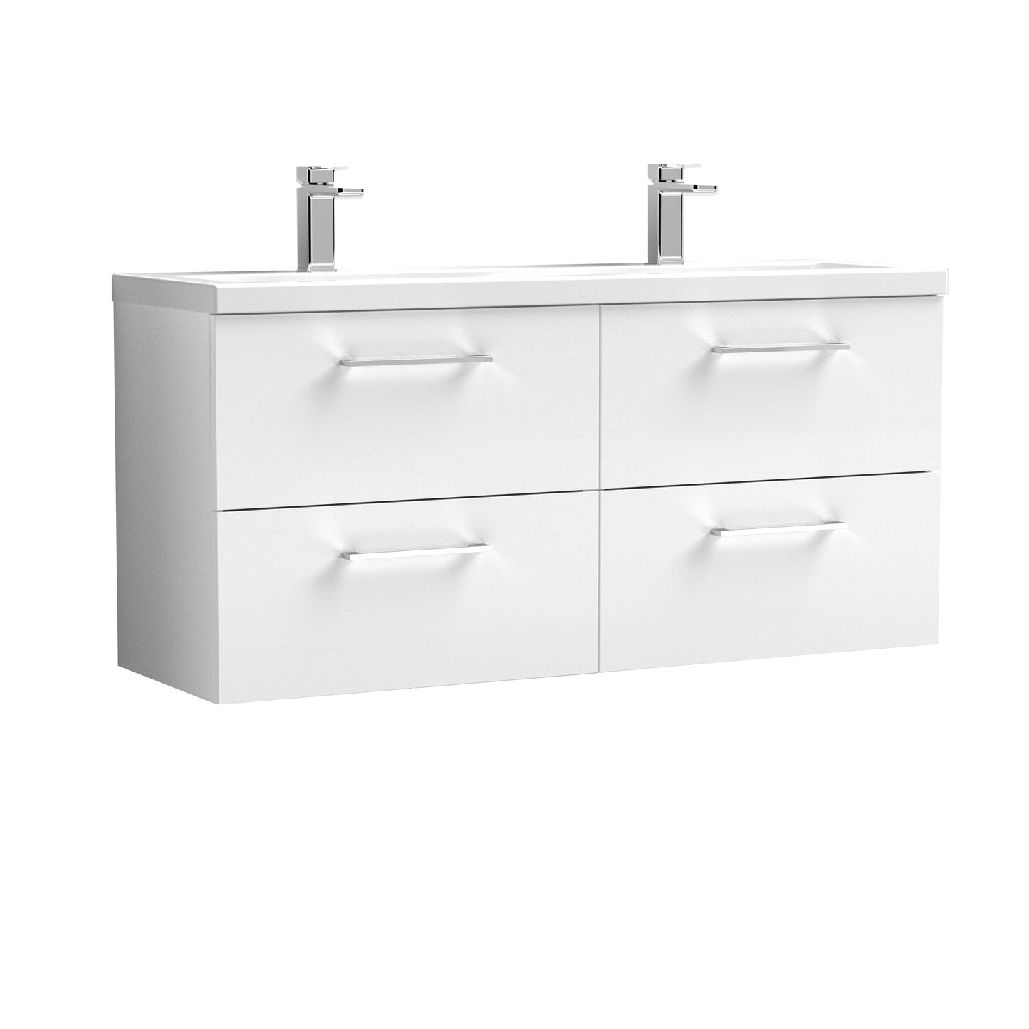 Nuie Arno 1200mm Wall Hung 4 Drawer Vanity & Double Basin/worktop