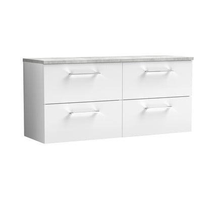 Nuie Arno 1200mm Wall Hung 4 Drawer Vanity & Double Basin/worktop