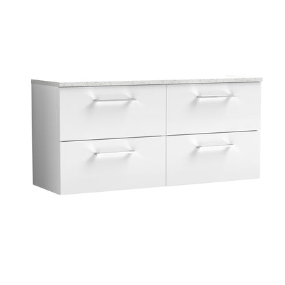 Nuie Arno 1200mm Wall Hung 4 Drawer Vanity & Double Basin/worktop