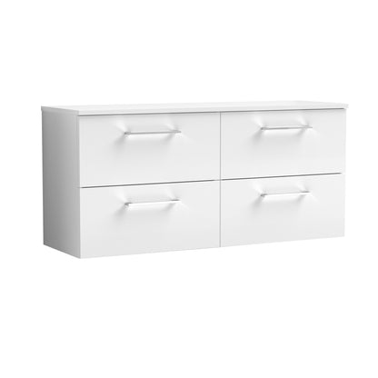 Nuie Arno 1200mm Wall Hung 4 Drawer Vanity & Double Basin/worktop