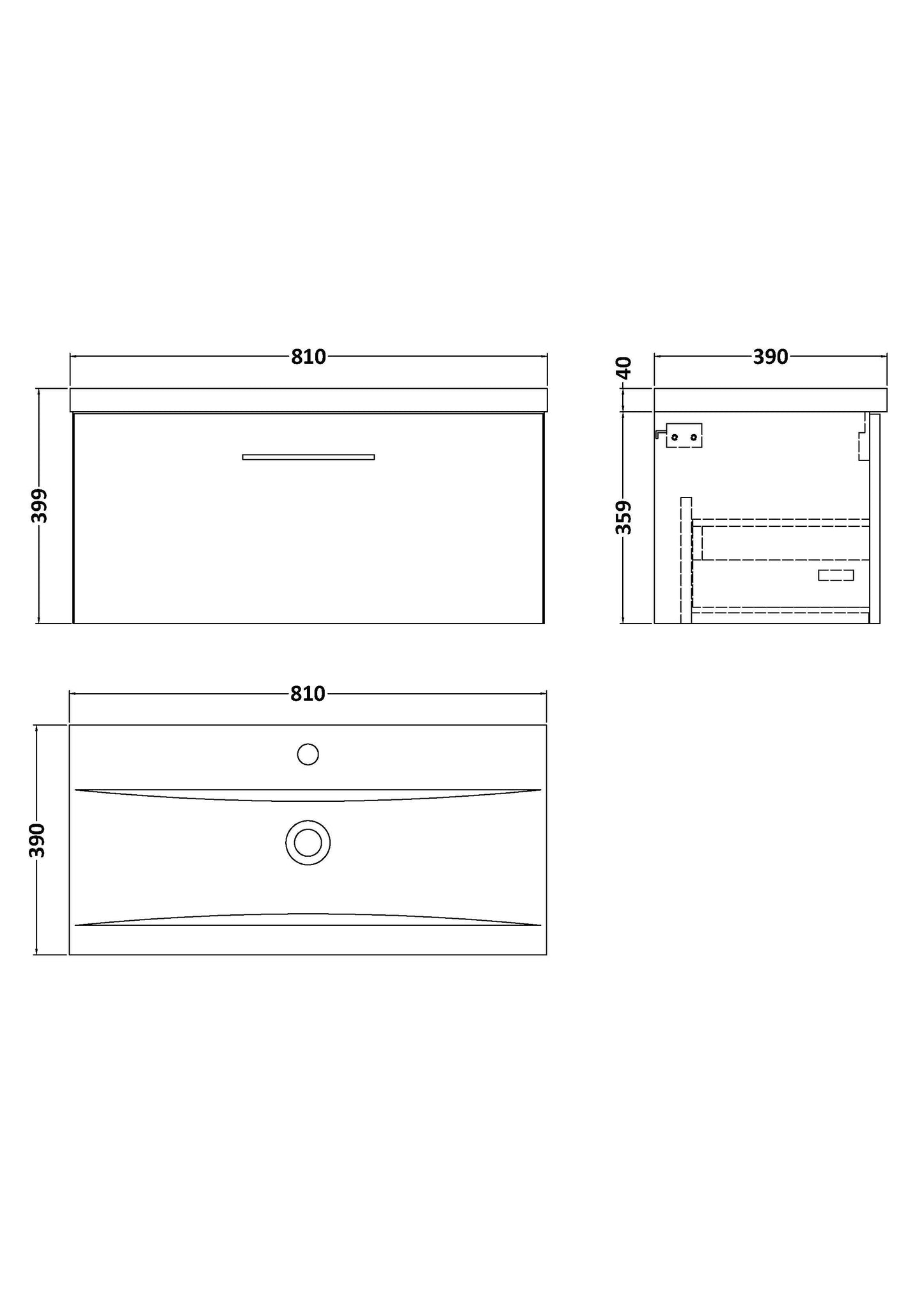 Nuie Arno 800mm Wall Hung 1 Drawer Vanity & Basin/worktop