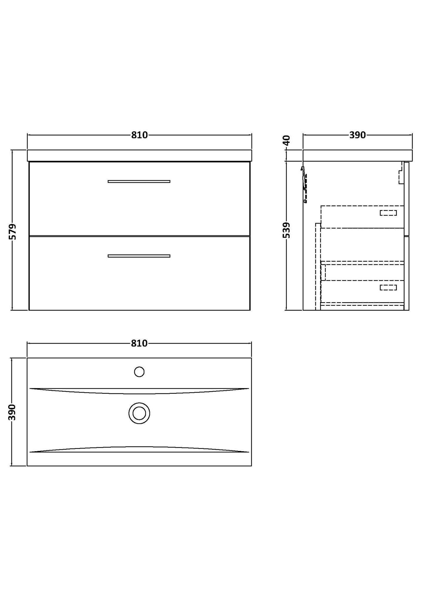 Nuie Arno 800mm Wall Hung 2 Drawer Vanity & Basin/worktop