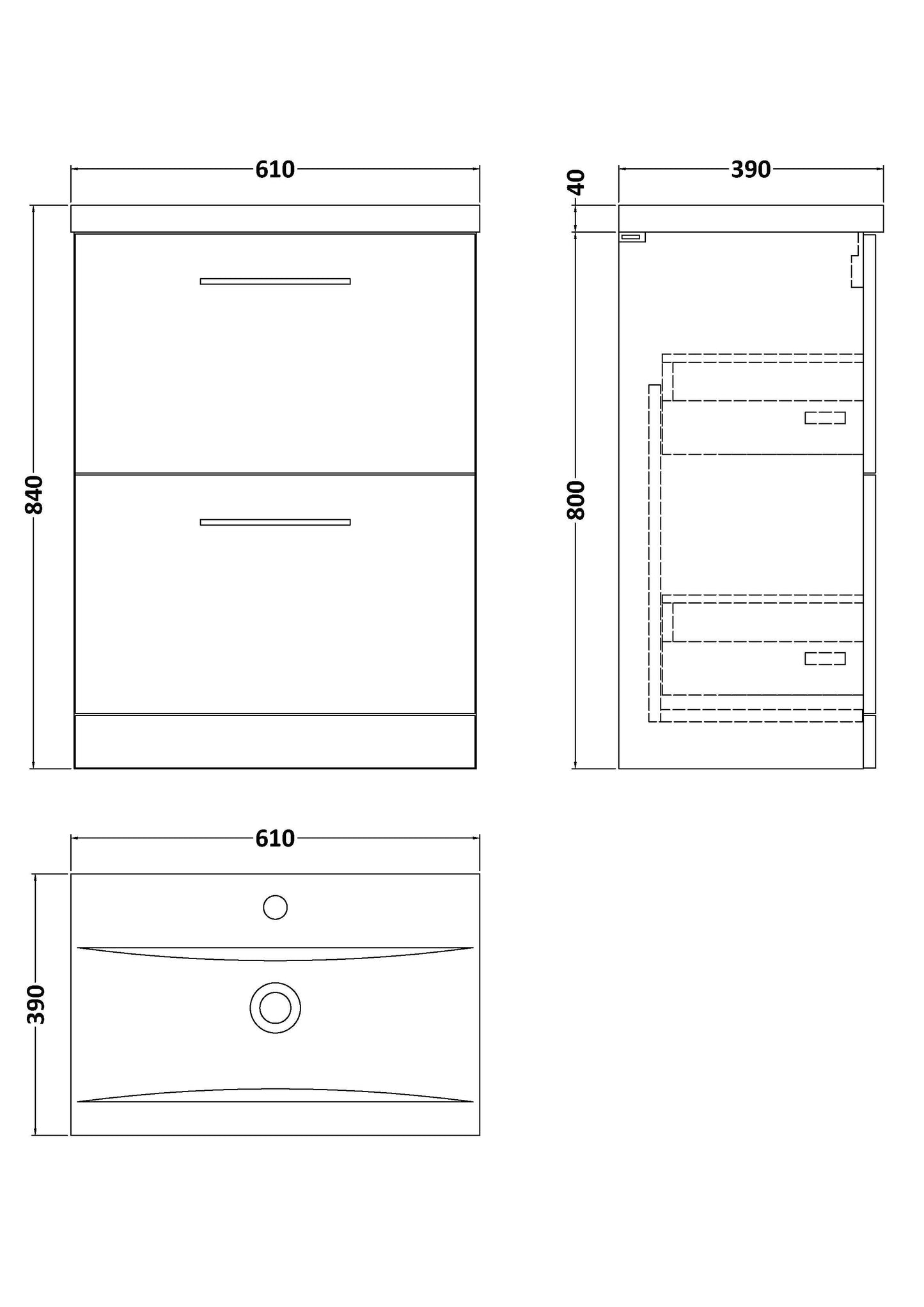 Nuie Arno Floor Standing 2 Drawer Vanity & Basin