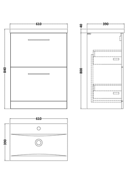 Nuie Arno Floor Standing 2 Drawer Vanity & Basin