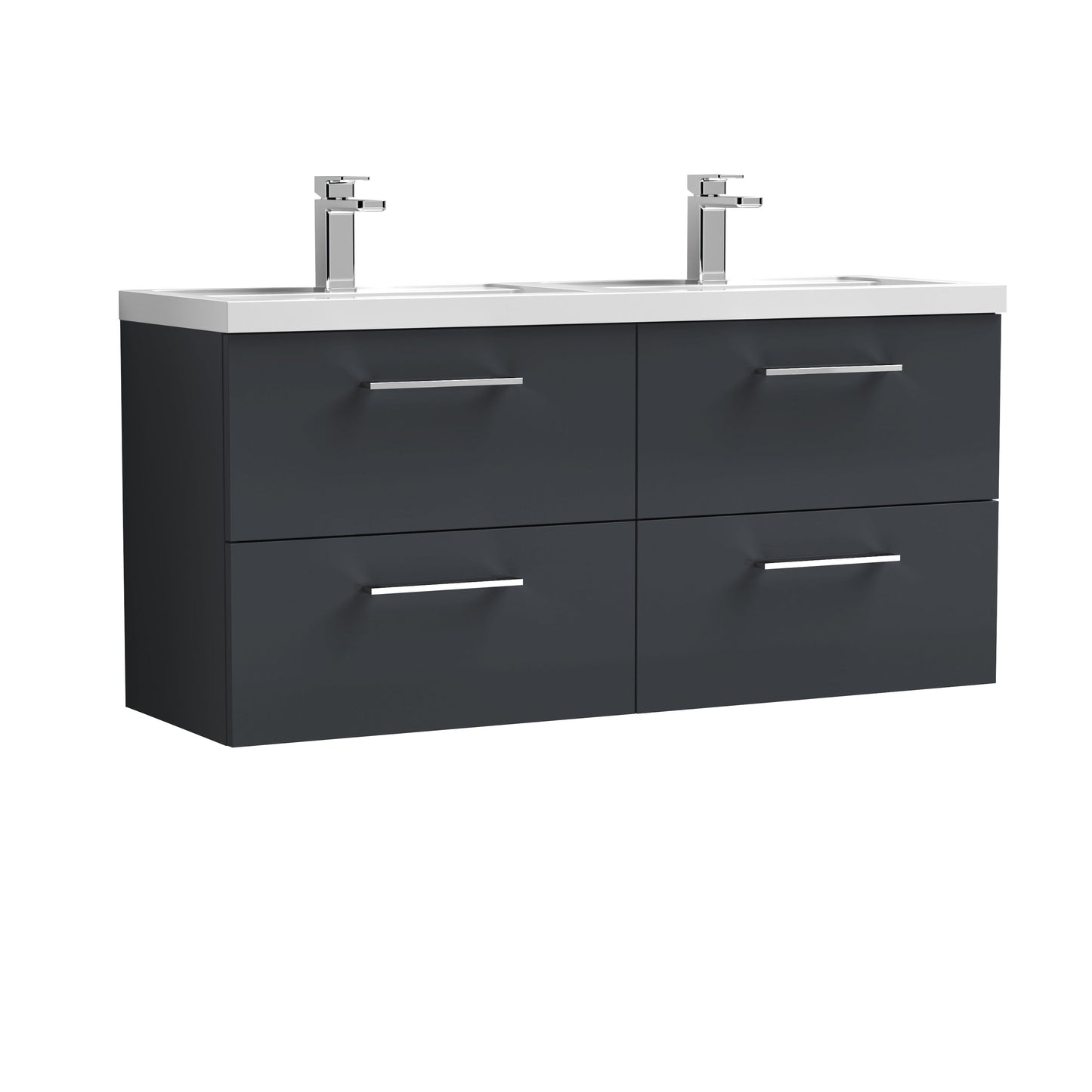 Nuie Arno 1200mm Wall Hung 4 Drawer Vanity & Double Basin/worktop