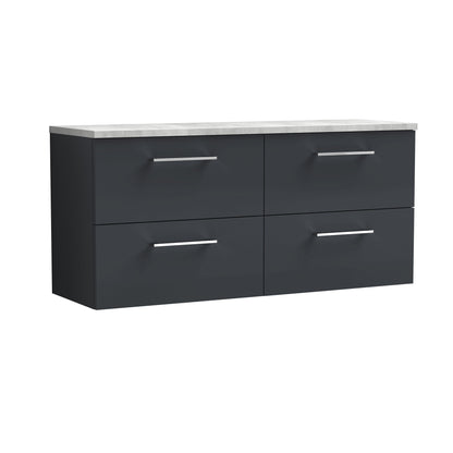 Nuie Arno 1200mm Wall Hung 4 Drawer Vanity & Double Basin/worktop