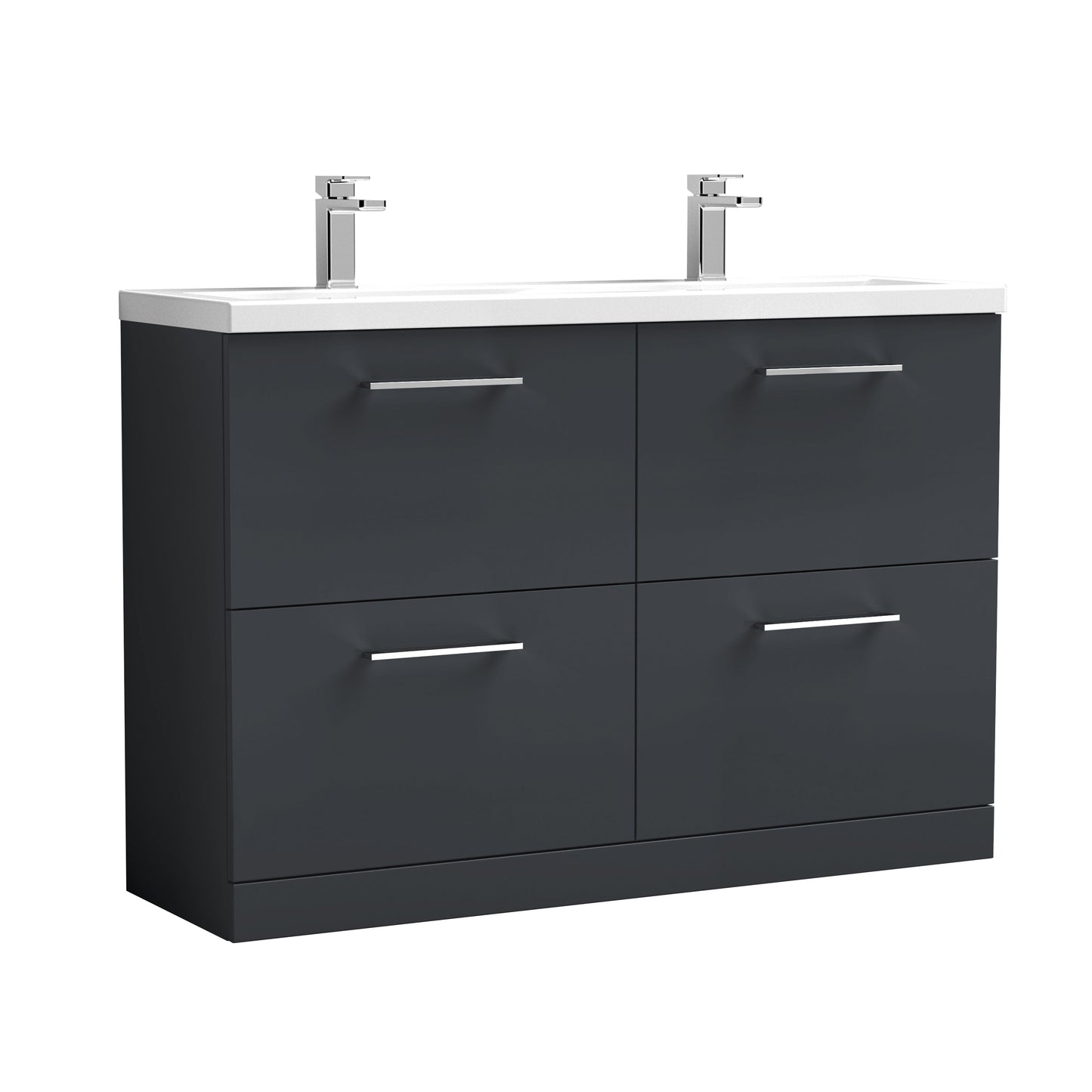 Nuie Arno 1200mm Floor Standing 4 Drawer Vanity & Double Basin/Worktop