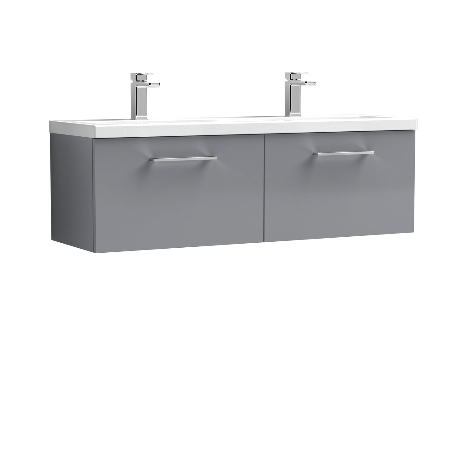 Nuie Arno 1200mm Wall Hung 2 Drawer Vanity & Double Basin/Worktop