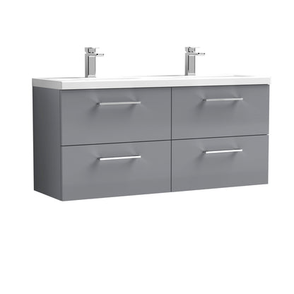 Nuie Arno 1200mm Wall Hung 4 Drawer Vanity & Double Basin/worktop