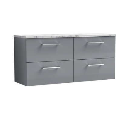 Nuie Arno 1200mm Wall Hung 4 Drawer Vanity & Double Basin/worktop