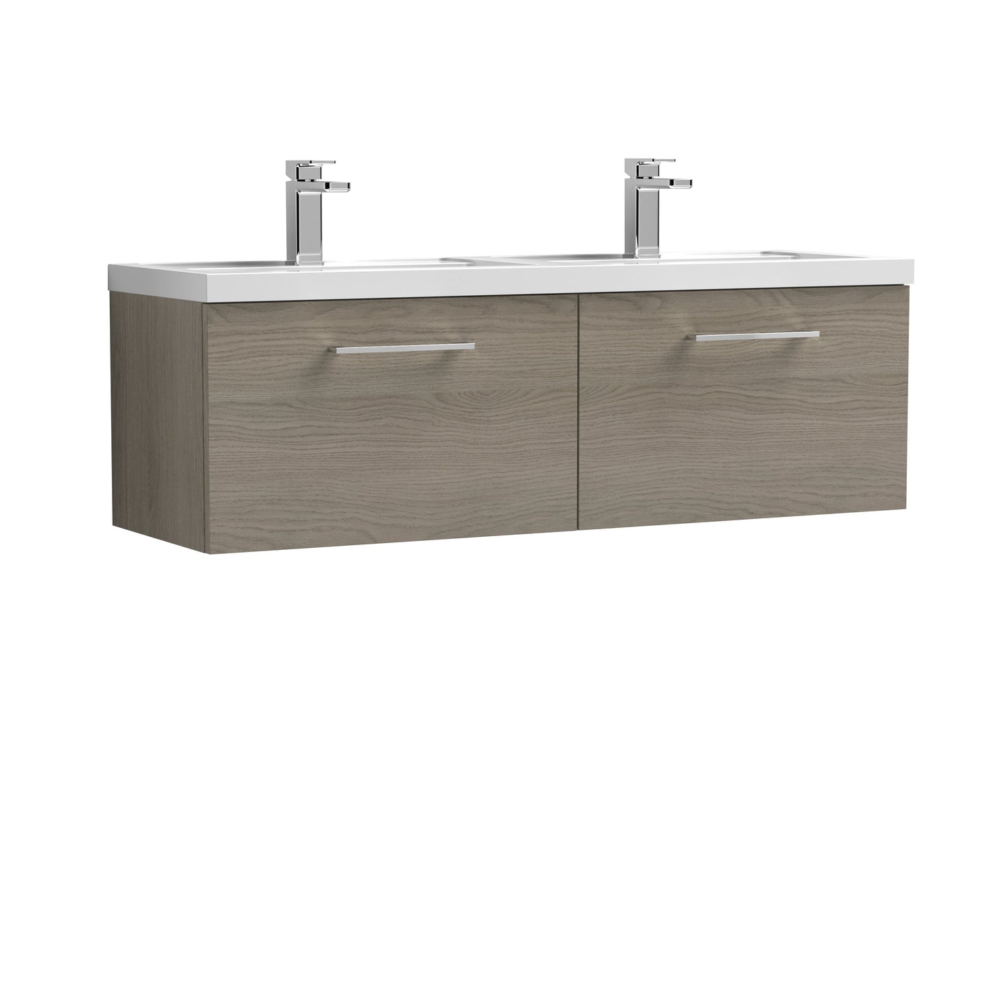 Nuie Arno 1200mm Wall Hung 2 Drawer Vanity & Double Basin/Worktop