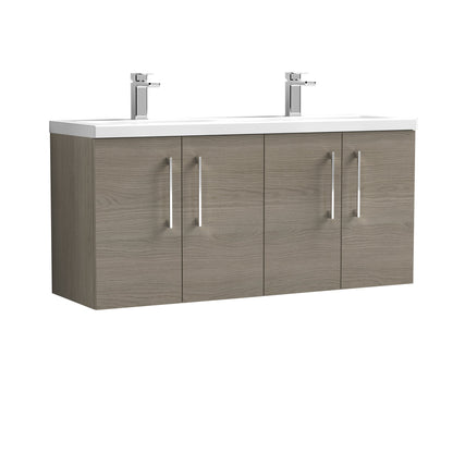 Nuie Arno 1200mm Wall Hung 4 Door Vanity & Double Basin/Worktop