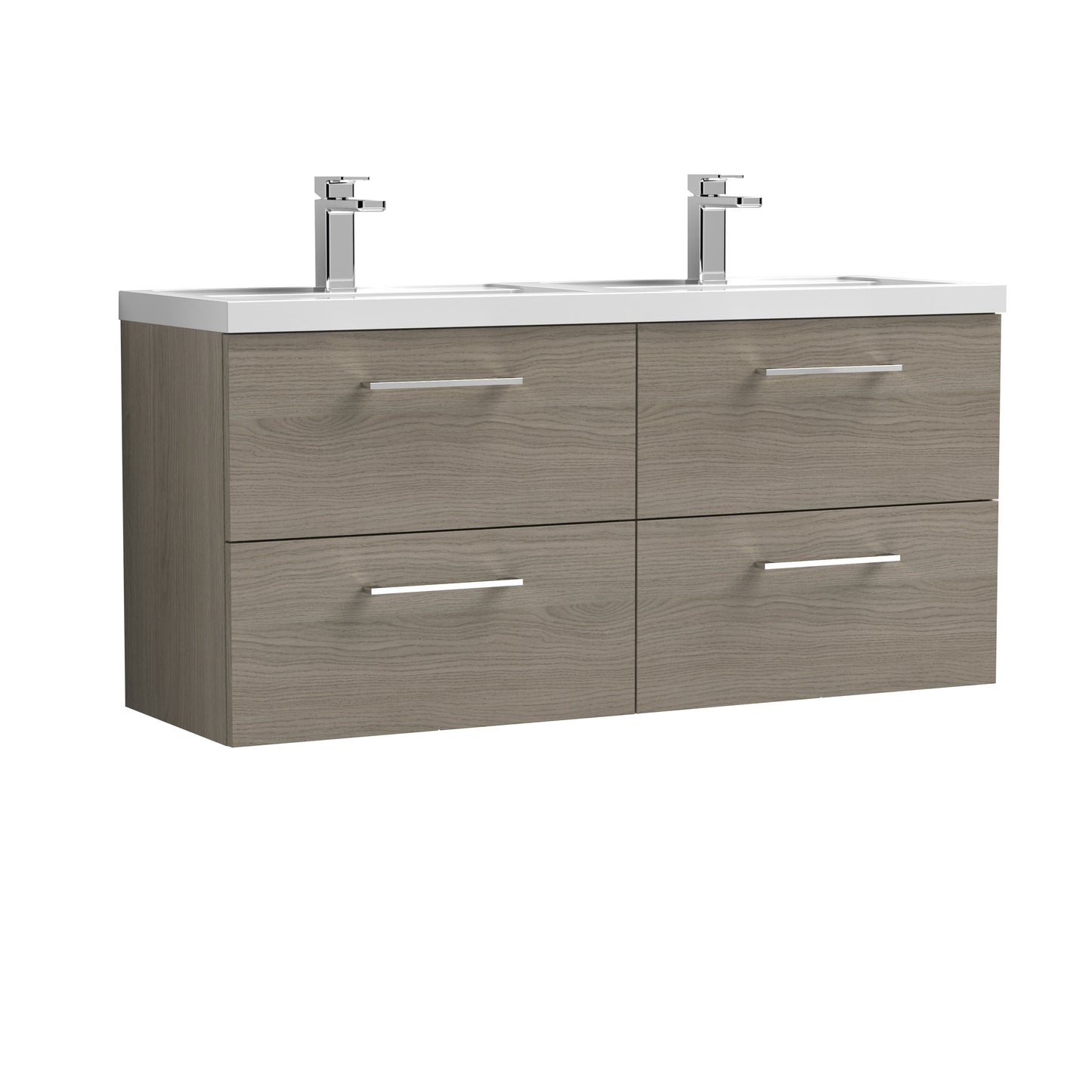 Nuie Arno 1200mm Wall Hung 4 Drawer Vanity & Double Basin/worktop