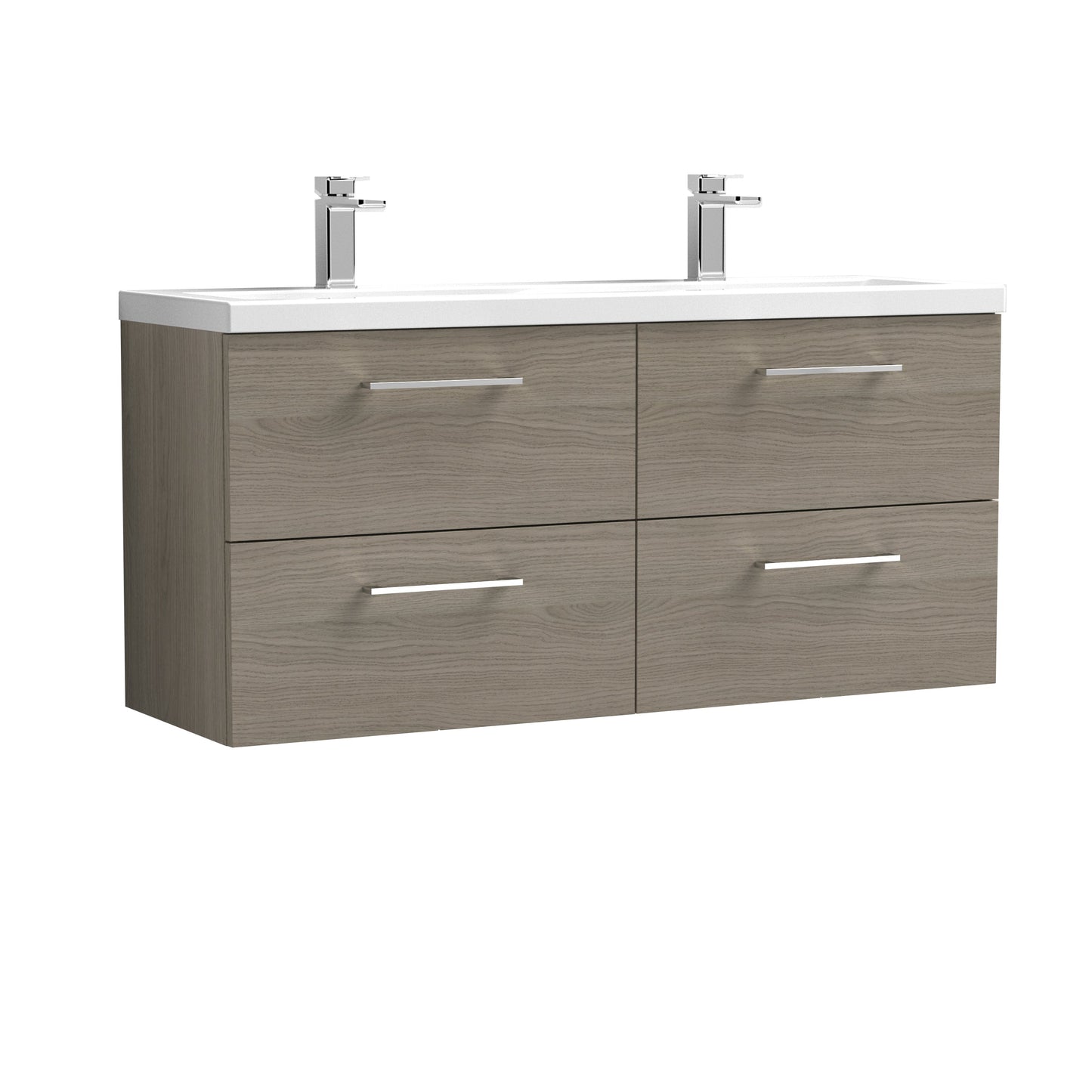 Nuie Arno 1200mm Wall Hung 4 Drawer Vanity & Double Basin/worktop