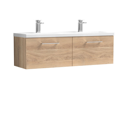 Nuie Arno 1200mm Wall Hung 2 Drawer Vanity & Double Basin/Worktop