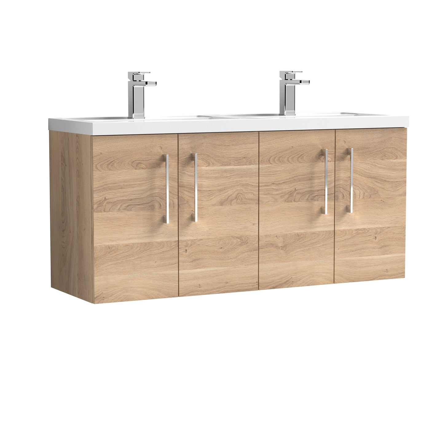 Nuie Arno 1200mm Wall Hung 4 Door Vanity & Double Basin/Worktop