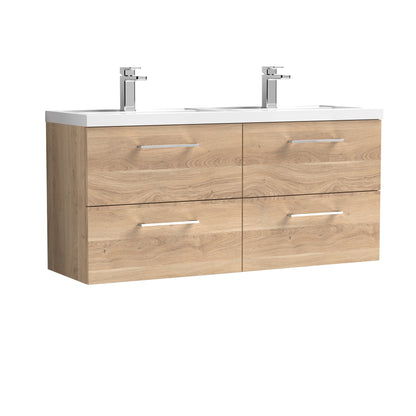 Nuie Arno 1200mm Wall Hung 4 Drawer Vanity & Double Basin/worktop