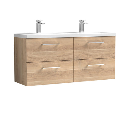 Nuie Arno 1200mm Wall Hung 4 Drawer Vanity & Double Basin/worktop