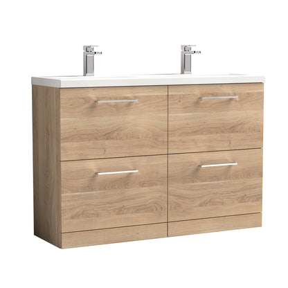 Nuie Arno 1200mm Floor Standing 4 Drawer Vanity & Double Basin/Worktop