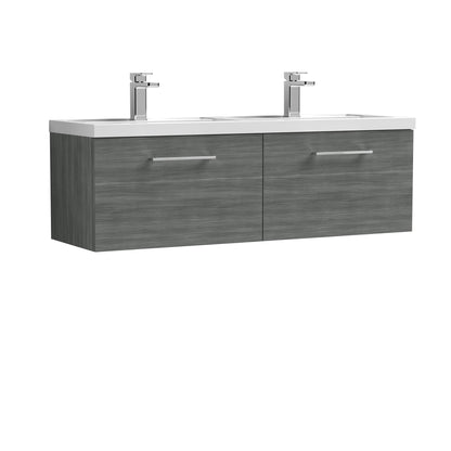 Nuie Arno 1200mm Wall Hung 2 Drawer Vanity & Double Basin/Worktop