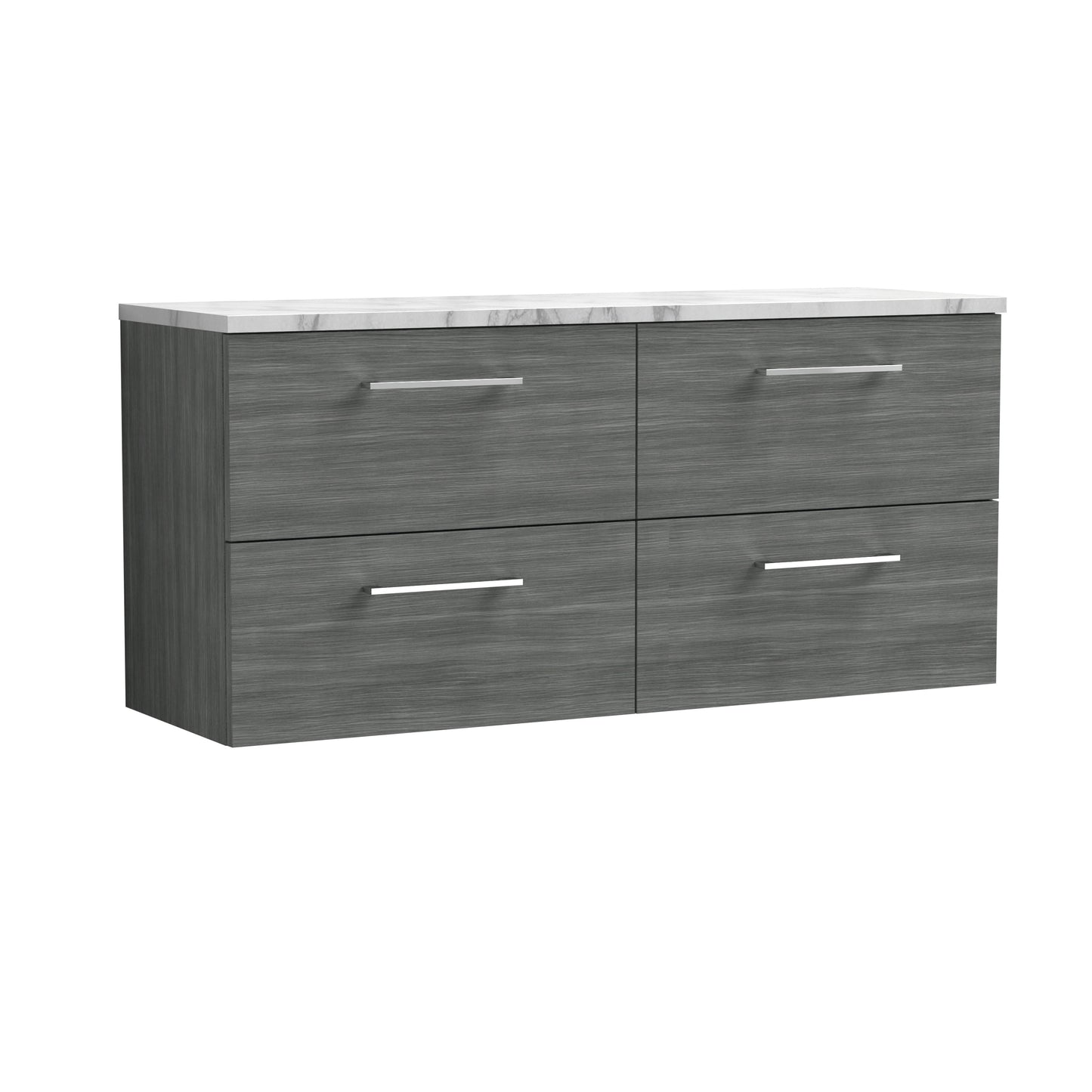 Nuie Arno 1200mm Wall Hung 4 Drawer Vanity & Double Basin/worktop