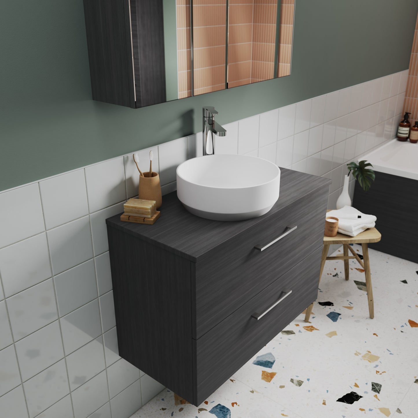 Nuie Arno 600mm Wall Hung 2 Drawer Vanity & Basin/worktop