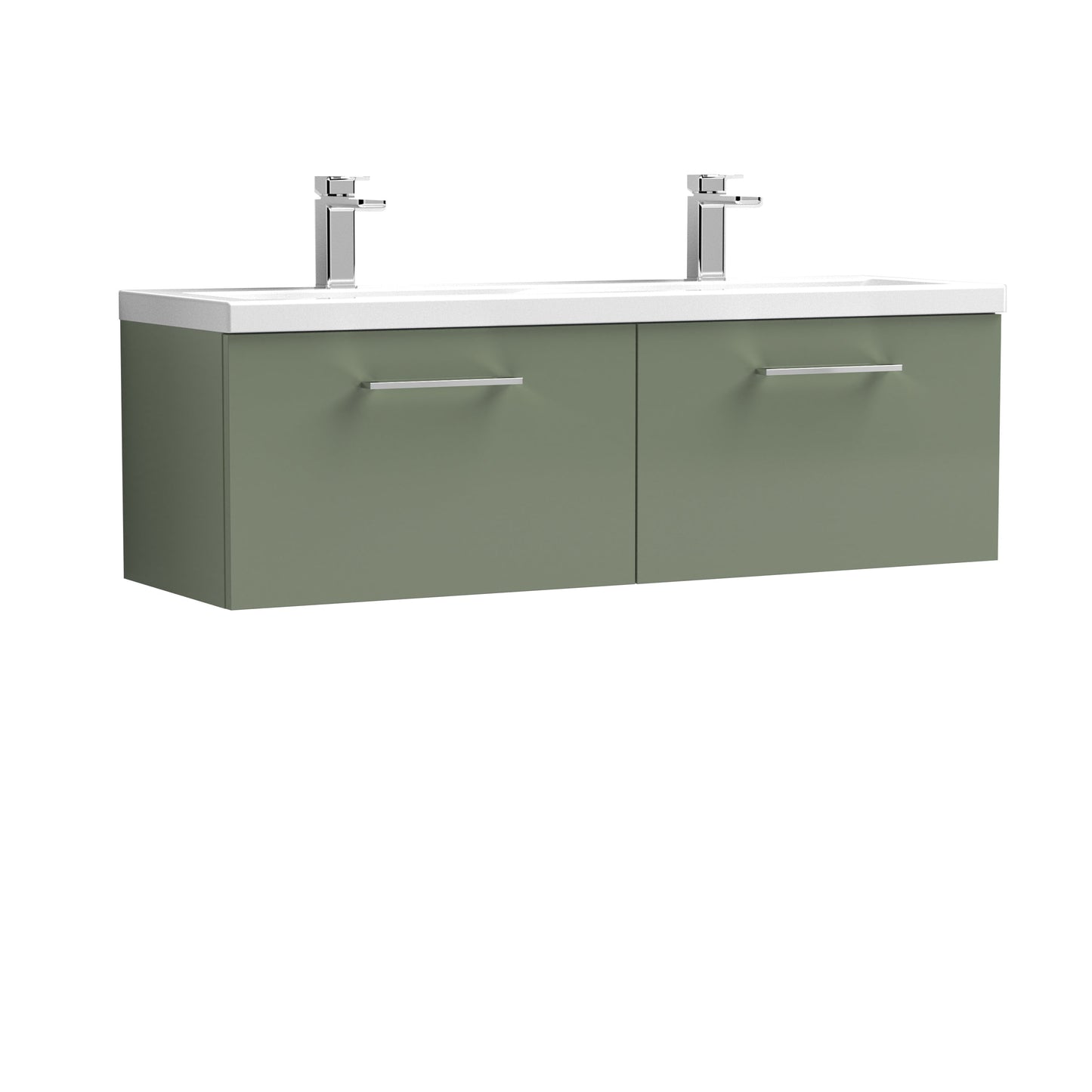 Nuie Arno 1200mm Wall Hung 2 Drawer Vanity & Double Basin/Worktop