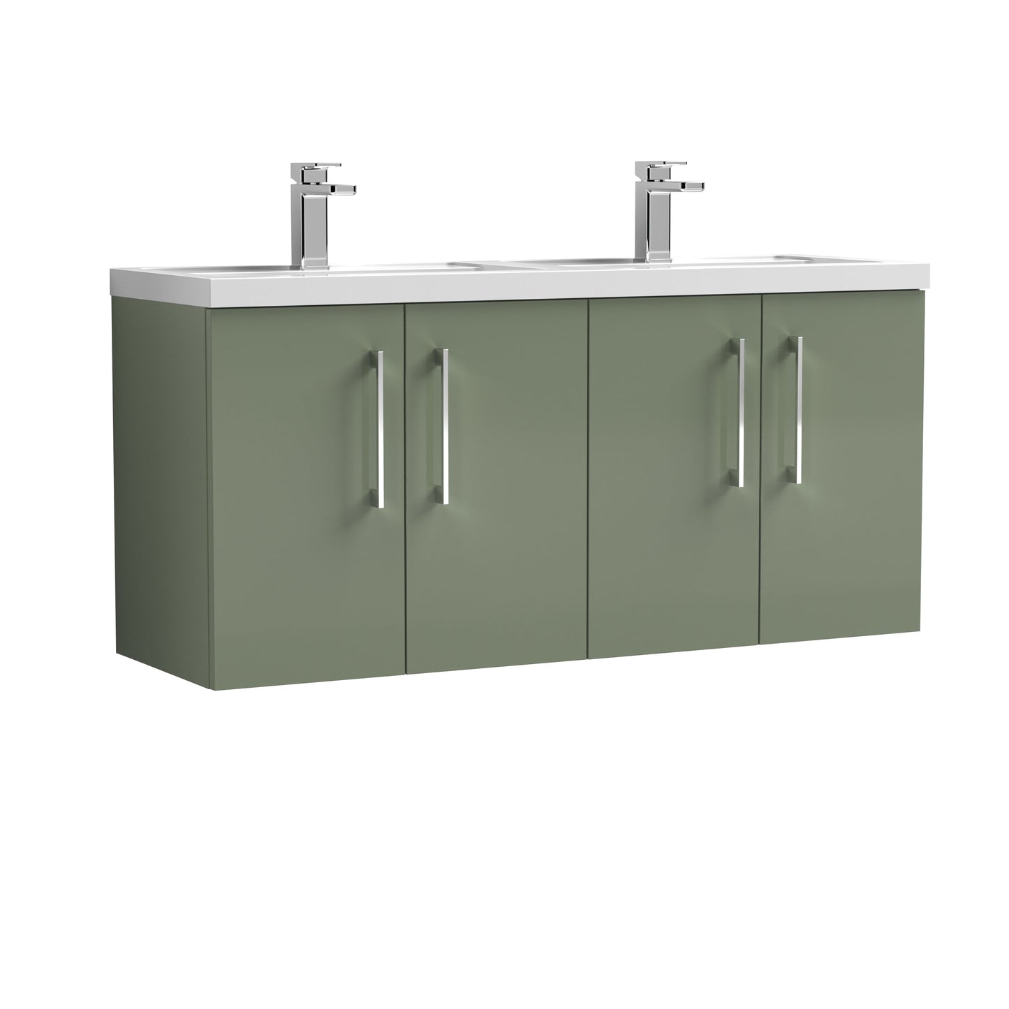 Nuie Arno 1200mm Wall Hung 4 Door Vanity & Double Basin/Worktop