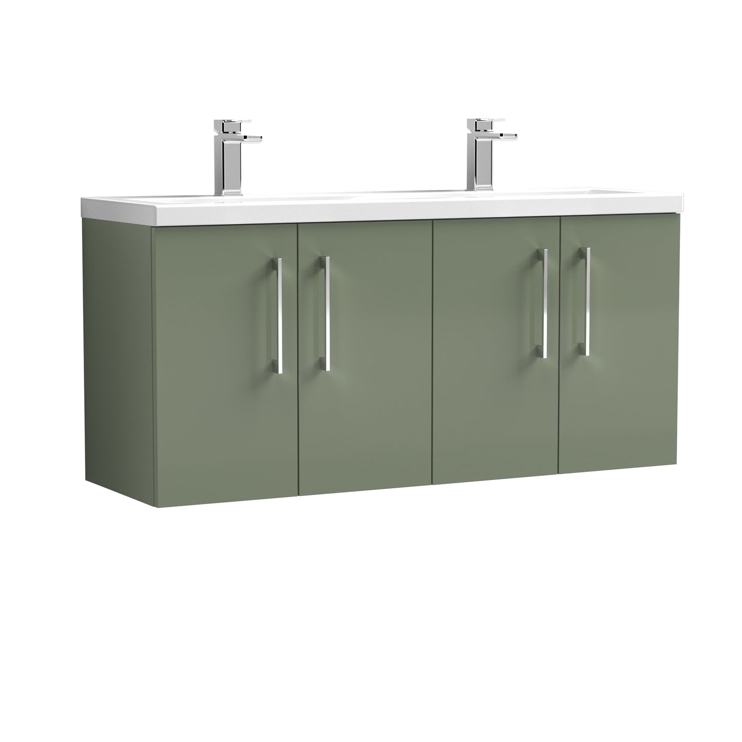 Nuie Arno 1200mm Wall Hung 4 Door Vanity & Double Basin/Worktop