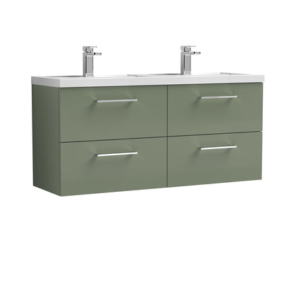 Nuie Arno 1200mm Wall Hung 4 Drawer Vanity & Double Basin/worktop