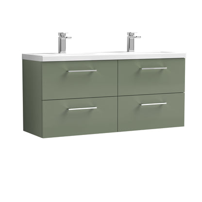 Nuie Arno 1200mm Wall Hung 4 Drawer Vanity & Double Basin/worktop