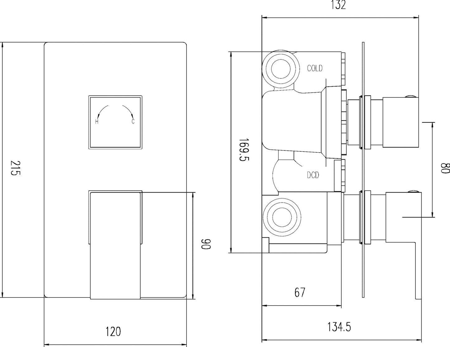 Hudson Reed Square Twin Thermostatic Shower Valve or Valve with Diverter