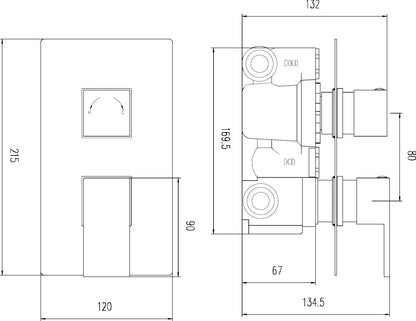 Hudson Reed Square Twin Thermostatic Shower Valve or Valve with Diverter