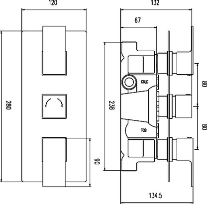 Hudson Reed Square Triple Thermostatic Shower Valve or Valve with Diverter