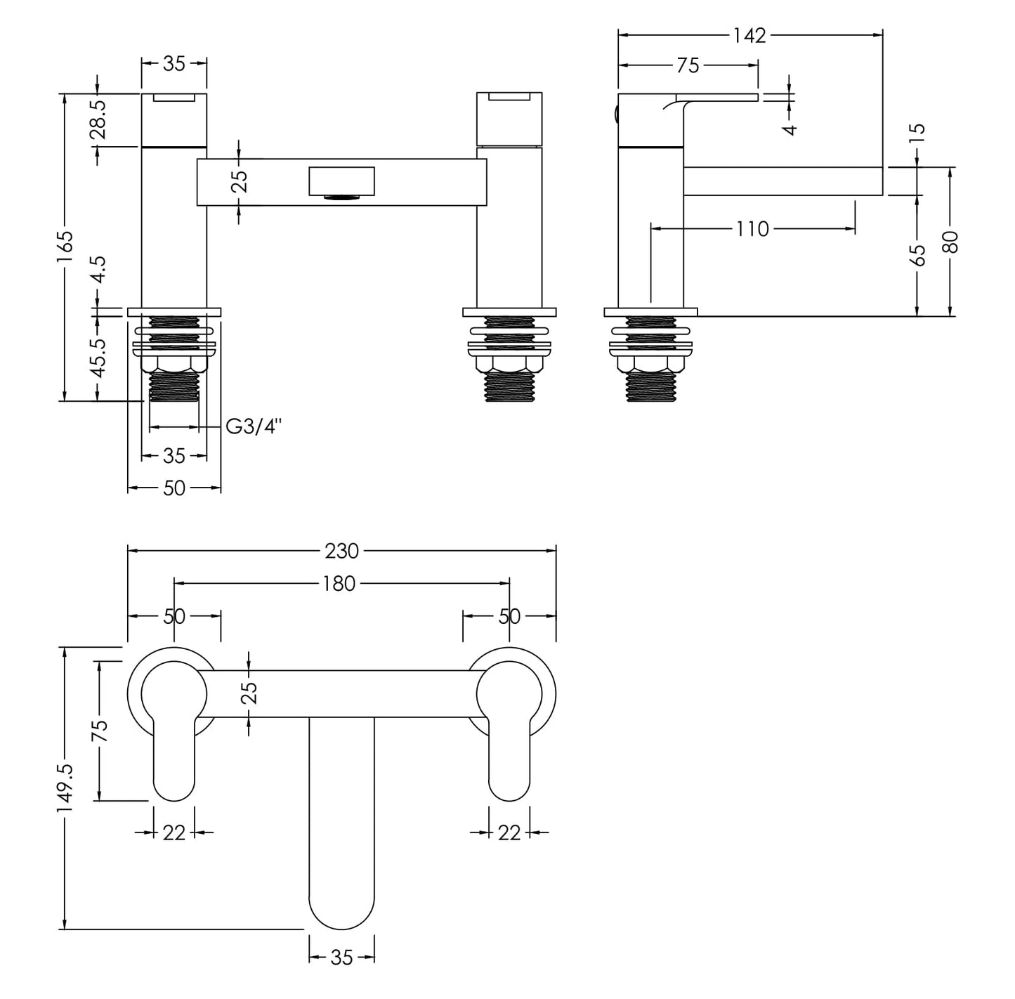 Nuie Arvan Deck Mounted Bath Filler