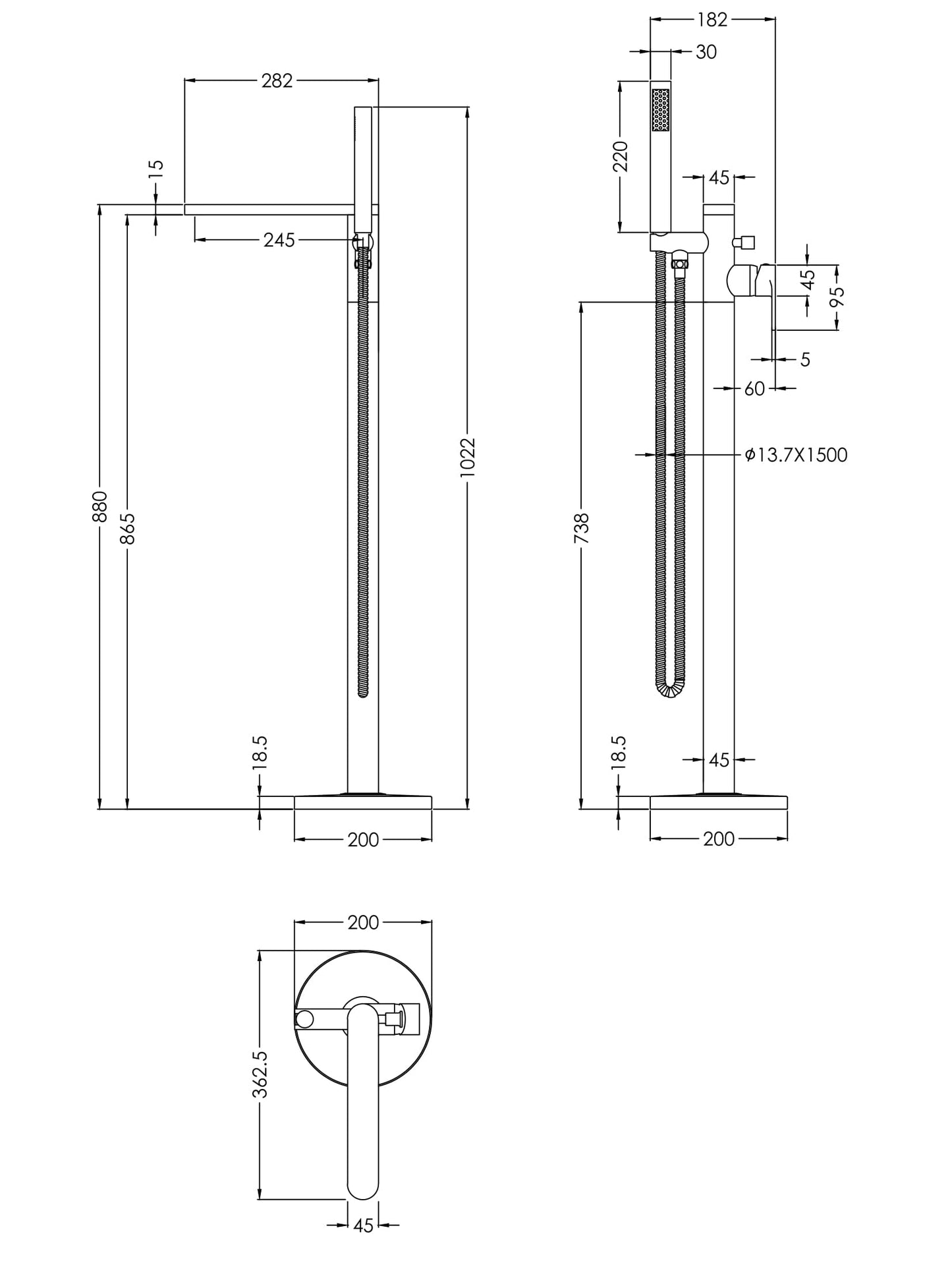 Nuie Arvan Freestanding Bath Shower Mixer with Kit