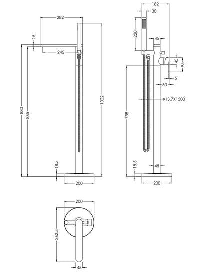 Nuie Arvan Freestanding Bath Shower Mixer with Kit