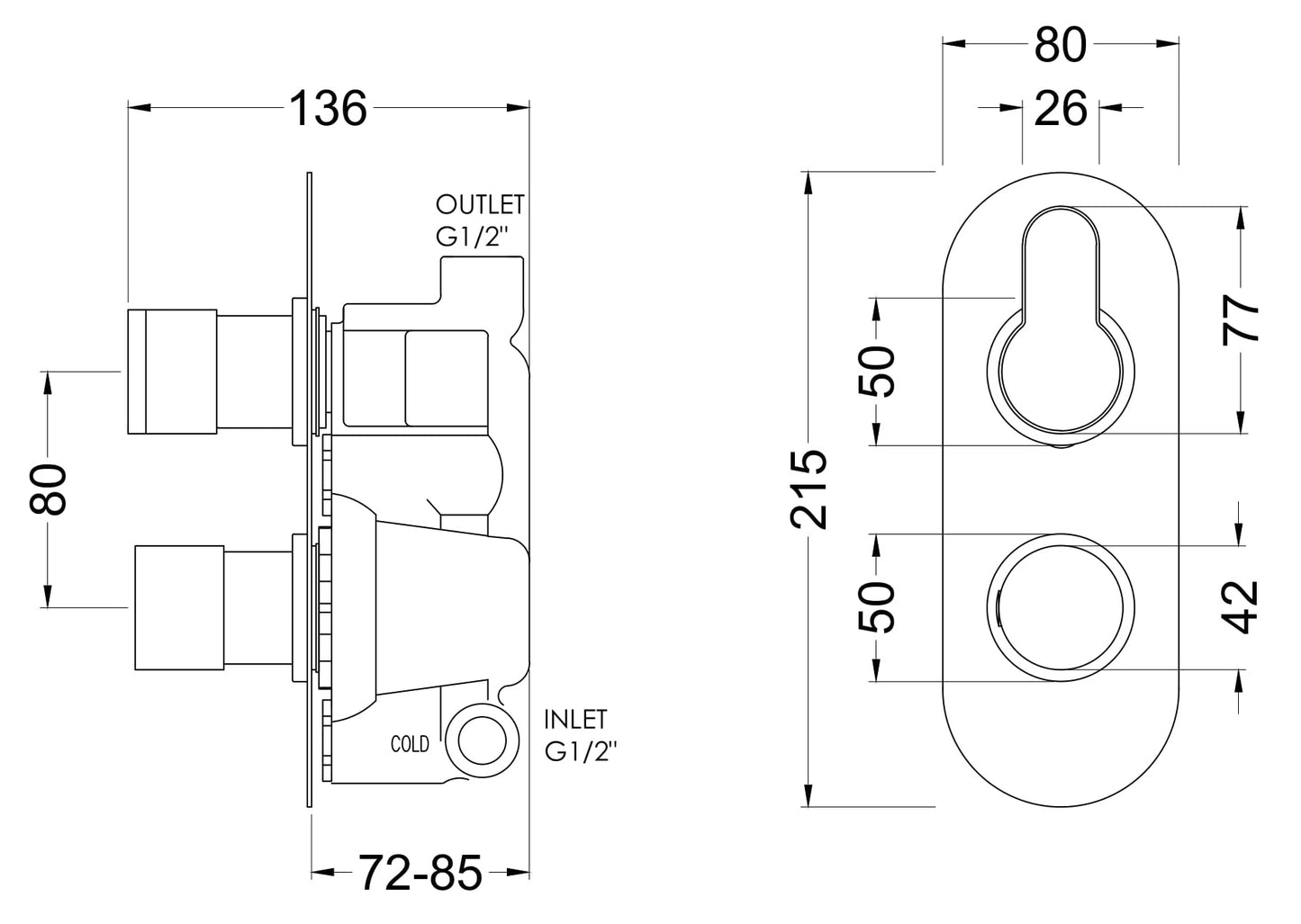 Nuie Arvan Twin Thermostatic Valve and Diverter