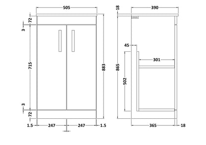 Nuie Athena Floor Standing 2-Door Vanity With Co-ordinating Worktop