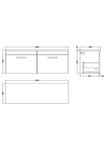 Nuie Athena Wall Hung 2-Drawer Unit & Laminate Worktop