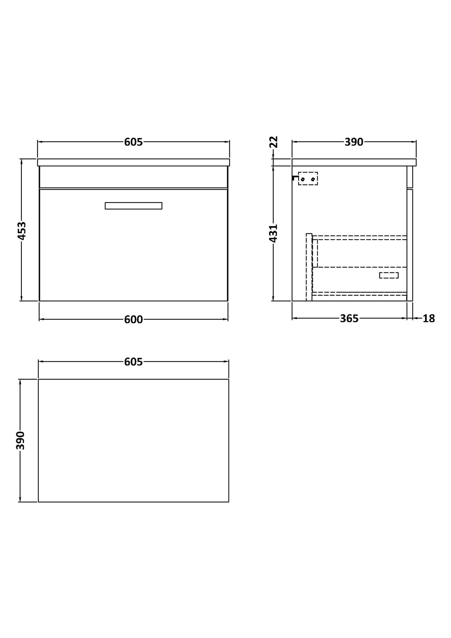 Nuie Athena Wall Hung Single Drawer Unit & Laminate Worktop